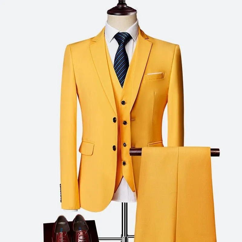 Luxury 2 piece men's wedding suit fashion men's slim solid color business office suit sets large size men Blazer  pants   vest