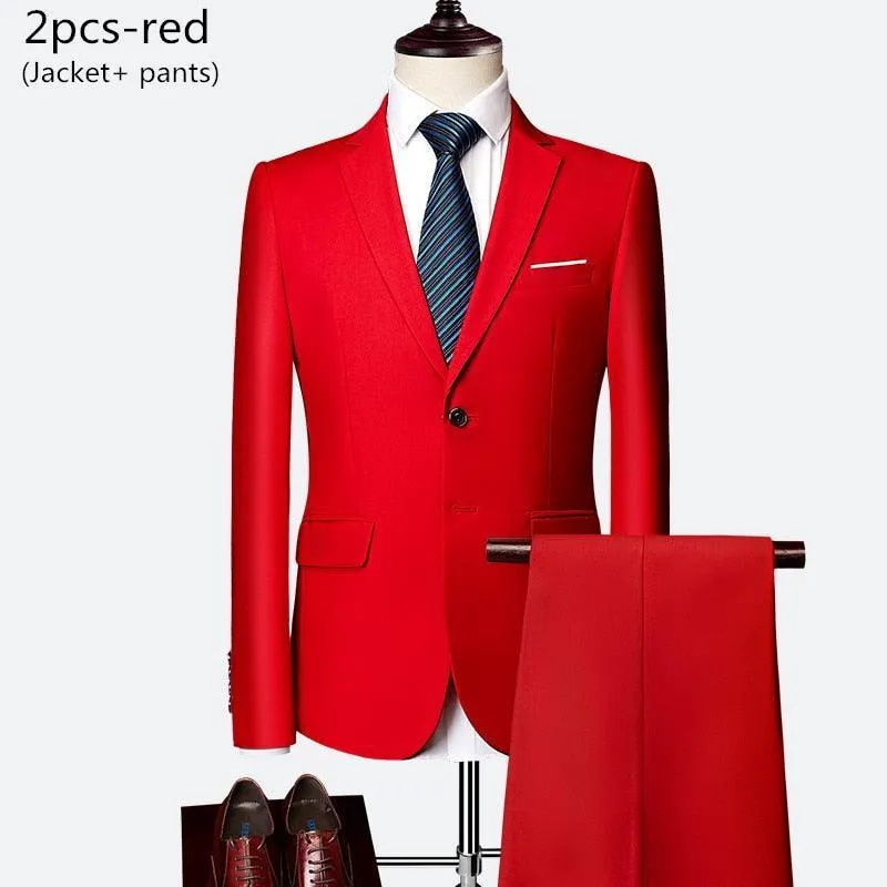 Luxury 2 piece men's wedding suit fashion men's slim solid color business office suit sets large size men Blazer  pants   vest