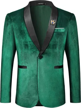 MAGE MALE Men's Velvet Slim Fit Suit Blazer Jacket Shawl Lapel One Button Dinner Prom Wedding Tuxedo