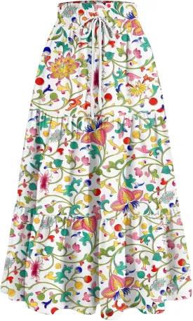 Maxi Skirts for Women 2025 Spring Summer Trendy Elastic Waist Floral Flowy Long Skirt Beach Vacation Clothes