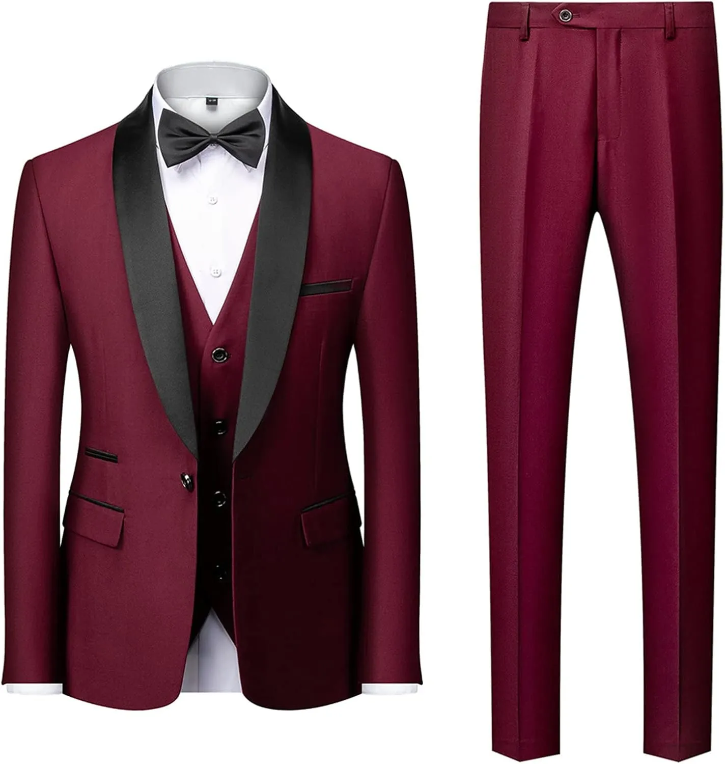 Men Casual 3 Piece Suit Set 1 Button Slim Formal Blazer Suits Shawl Lapel Stylish Business Party Jacket Vest Pant