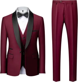 Men Casual 3 Piece Suit Set 1 Button Slim Formal Blazer Suits Shawl Lapel Stylish Business Party Jacket Vest Pant