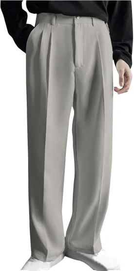 Men's Casual Business Pants Loose Dress Pants High Waisted Button Straight Wide Leg Suit Pant Work Trousers