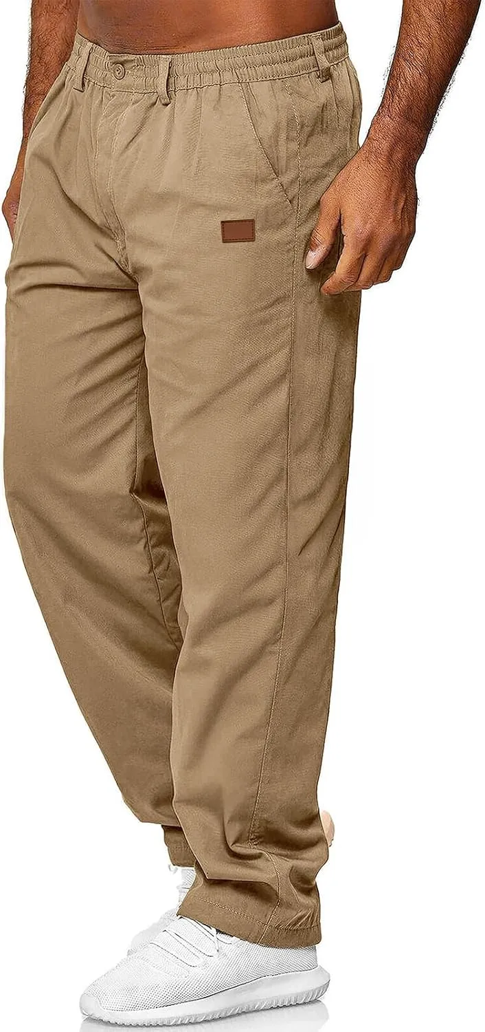 Mens Casual Jogger Pants Elastic Chino Pants Classic Fit Lightweight Comfy Hiking Cargo Pants