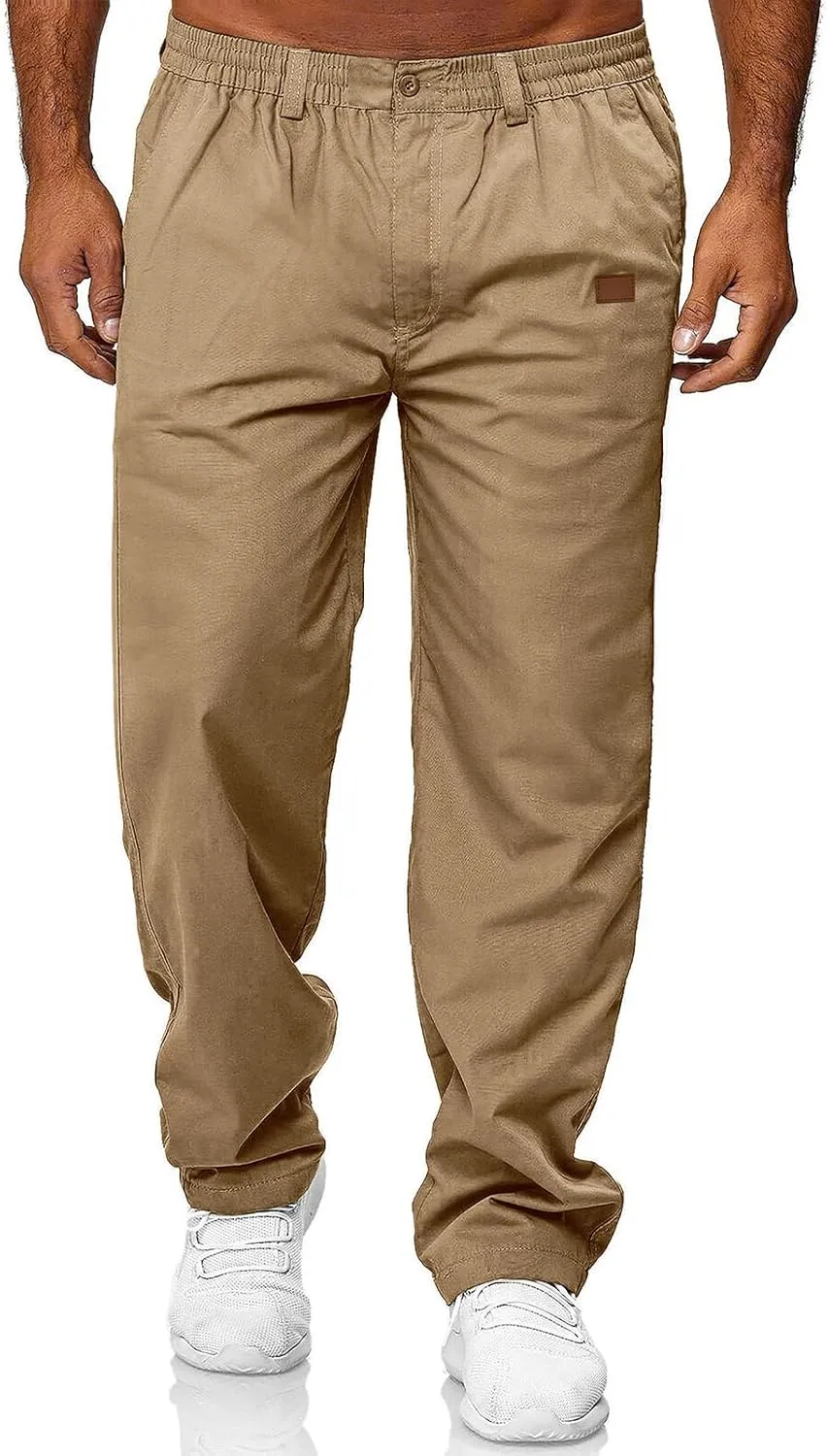 Mens Casual Jogger Pants Elastic Chino Pants Classic Fit Lightweight Comfy Hiking Cargo Pants