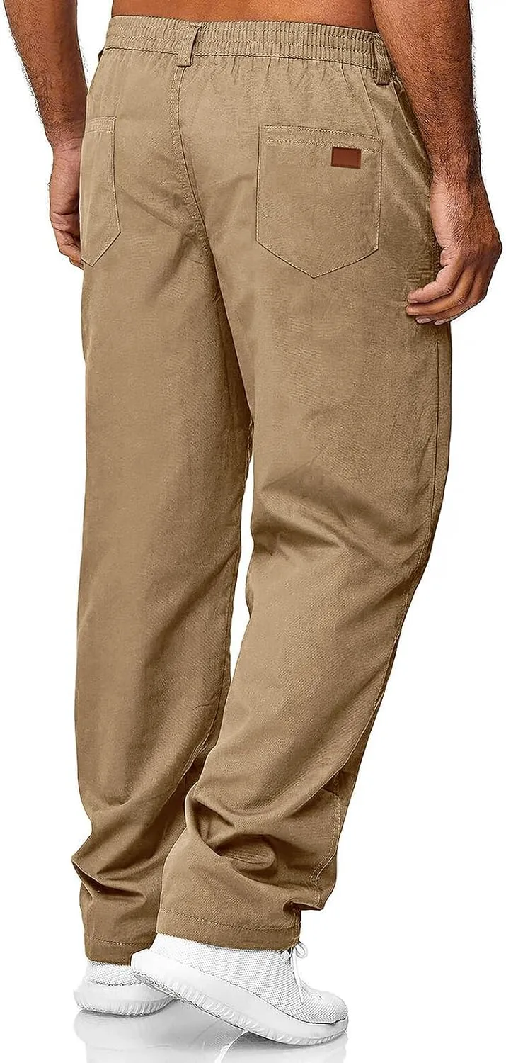 Mens Casual Jogger Pants Elastic Chino Pants Classic Fit Lightweight Comfy Hiking Cargo Pants