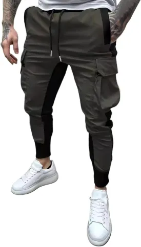 Men's Color Block Cargo Trousers Tapered Drawstring High Waisted Trousers Comfortable Stylish Hiking Outdoor Running Pants