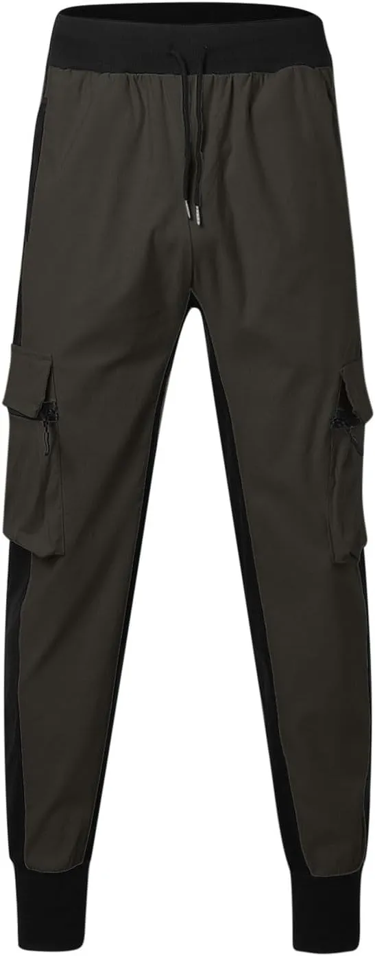 Men's Color Block Cargo Trousers Tapered Drawstring High Waisted Trousers Comfortable Stylish Hiking Outdoor Running Pants