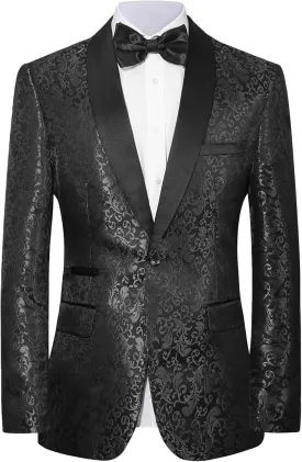 Men's Floral Dinner Party Prom Wedding Stylish Tuxedo Suits for Men One Button Dinner Jacket Pants Set