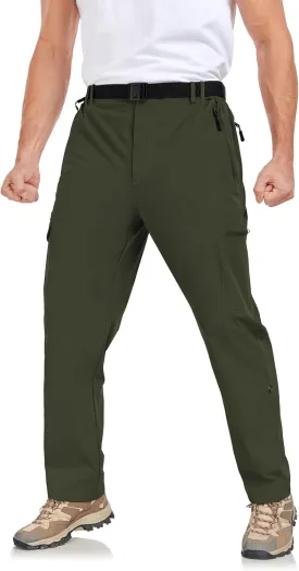 Men's Hiking Cargo Pants Lightweight Tactical Pants Waterproof Travel Work Outdoor Pants with Belt Multi Pockets