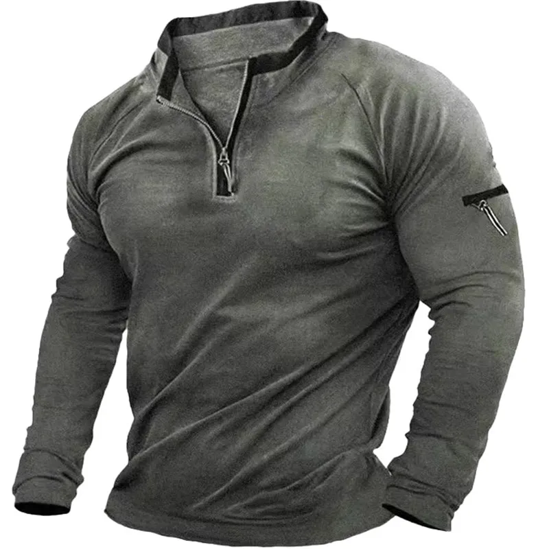Men's Retro Skin-friendly Zipper Neck Sweatshirt 66234360U