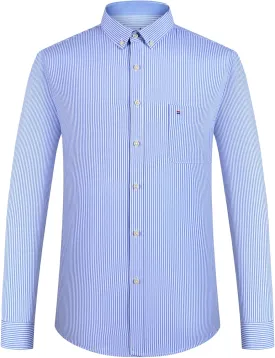 Men's Stylish Cotton Blend Casual Oxford Shirt, Breathable Long Sleeve Button Down Collar Work Shirt