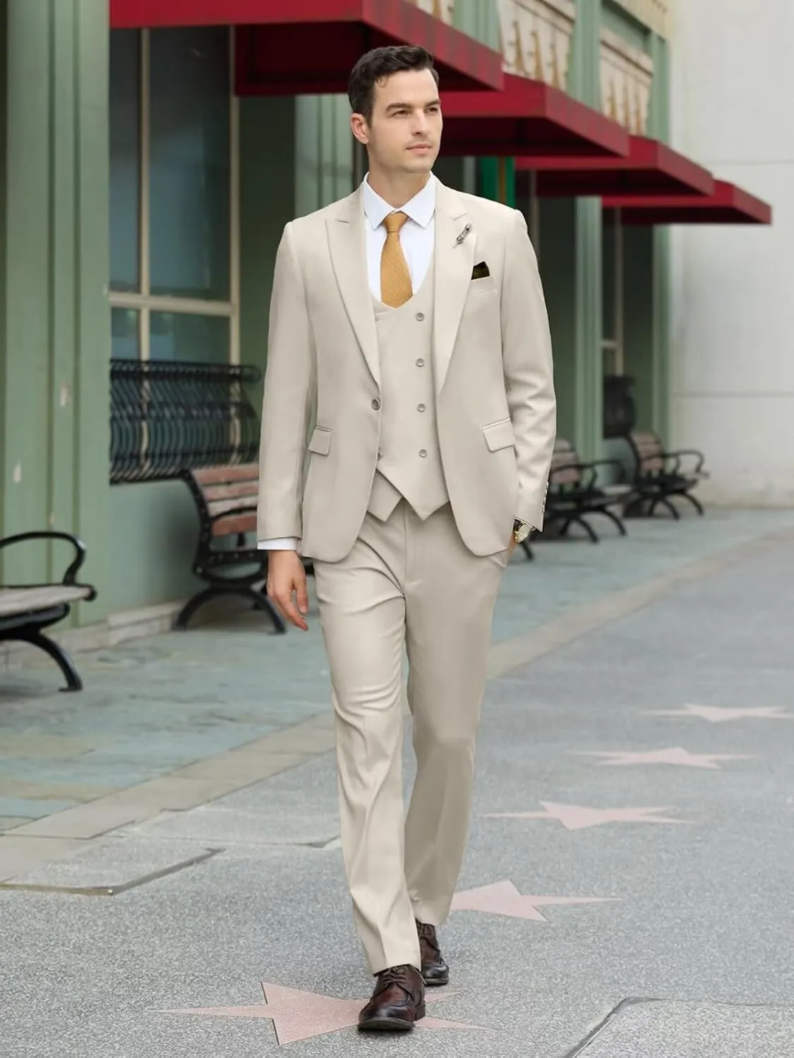 Mens Suit Slim Fit 3 Piece Double Breasted Suit Men Formal Tuxedo Set Casual Wedding Prom Groom Suits