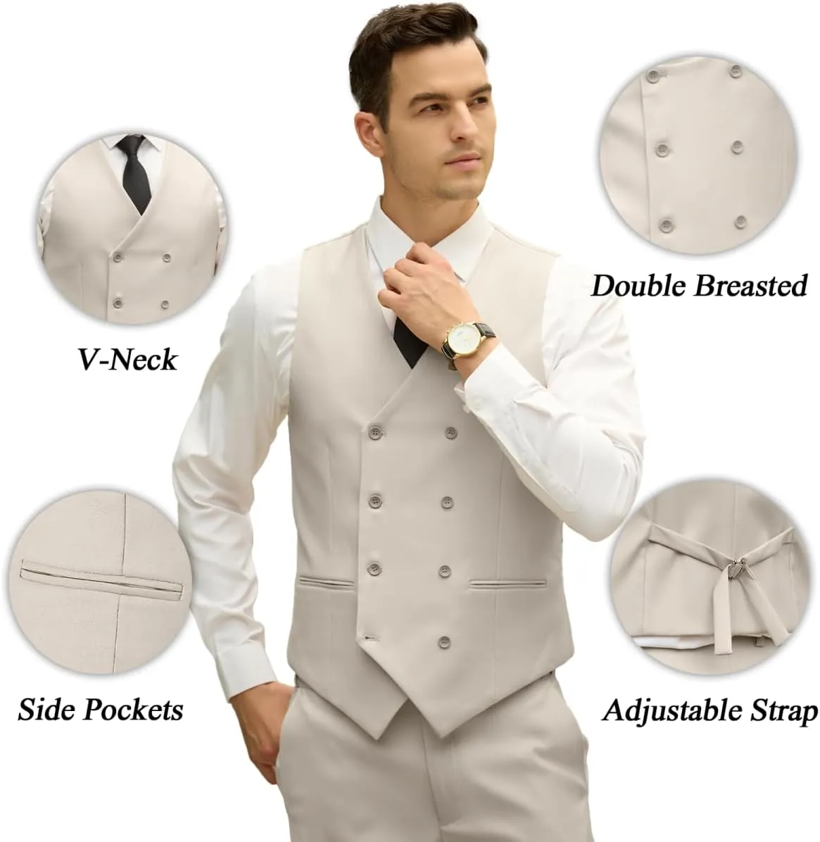 Mens Suit Slim Fit 3 Piece Double Breasted Suit Men Formal Tuxedo Set Casual Wedding Prom Groom Suits