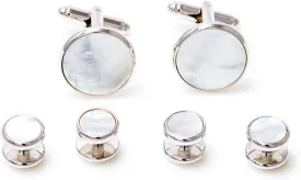 MRCUFF Mother of Pearl Cufflinks and Studs Tuxedo Set in a Presentation Gift Box & Polishing Cloth