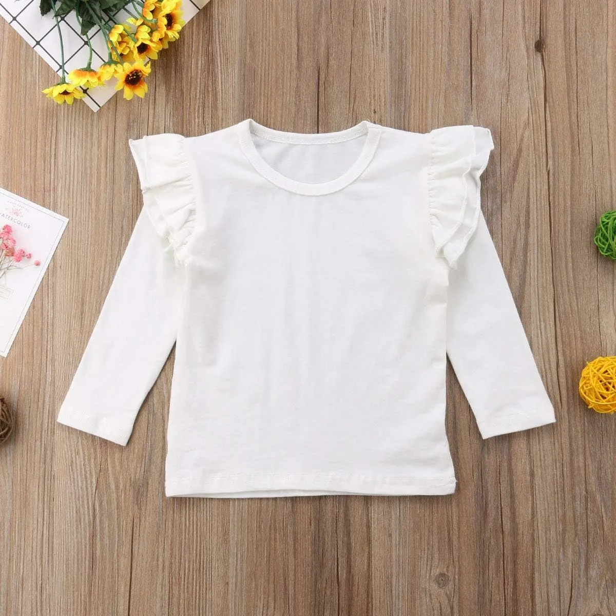 Mubineo Toddler Baby Girl Basic Plain Ruffle Sleeve Cotton T Shirts Tops Tee Clothes