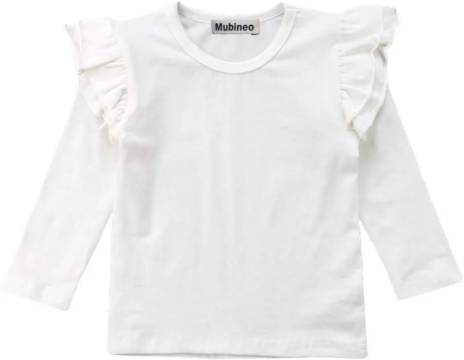 Mubineo Toddler Baby Girl Basic Plain Ruffle Sleeve Cotton T Shirts Tops Tee Clothes