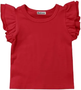 Mubineo Toddler Baby Girl Basic Plain Ruffle Sleeve Cotton T Shirts Tops Tee Clothes