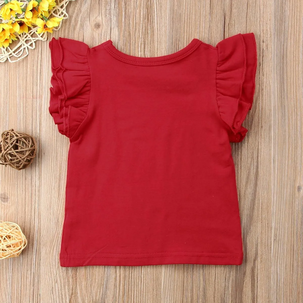 Mubineo Toddler Baby Girl Basic Plain Ruffle Sleeve Cotton T Shirts Tops Tee Clothes