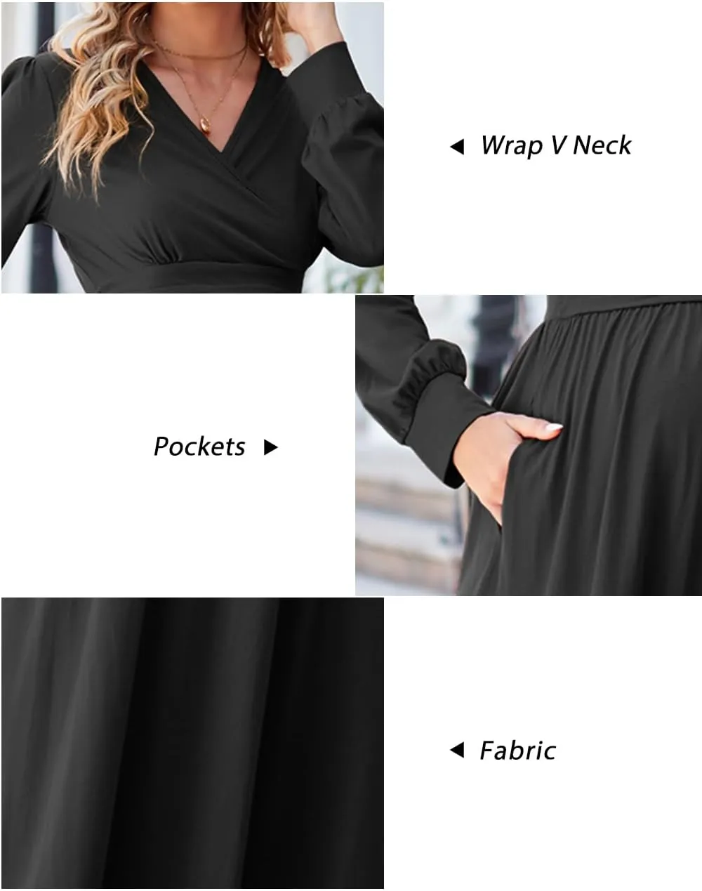 OUGES Fall Maternity Maxi Dress Long Sleeve Wrap V Neck Baby Shower Pregnancy Dresses for Photoshoot Maternity Clothes