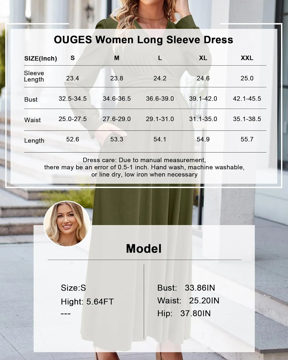 OUGES Fall Maternity Maxi Dress Long Sleeve Wrap V Neck Baby Shower Pregnancy Dresses for Photoshoot Maternity Clothes