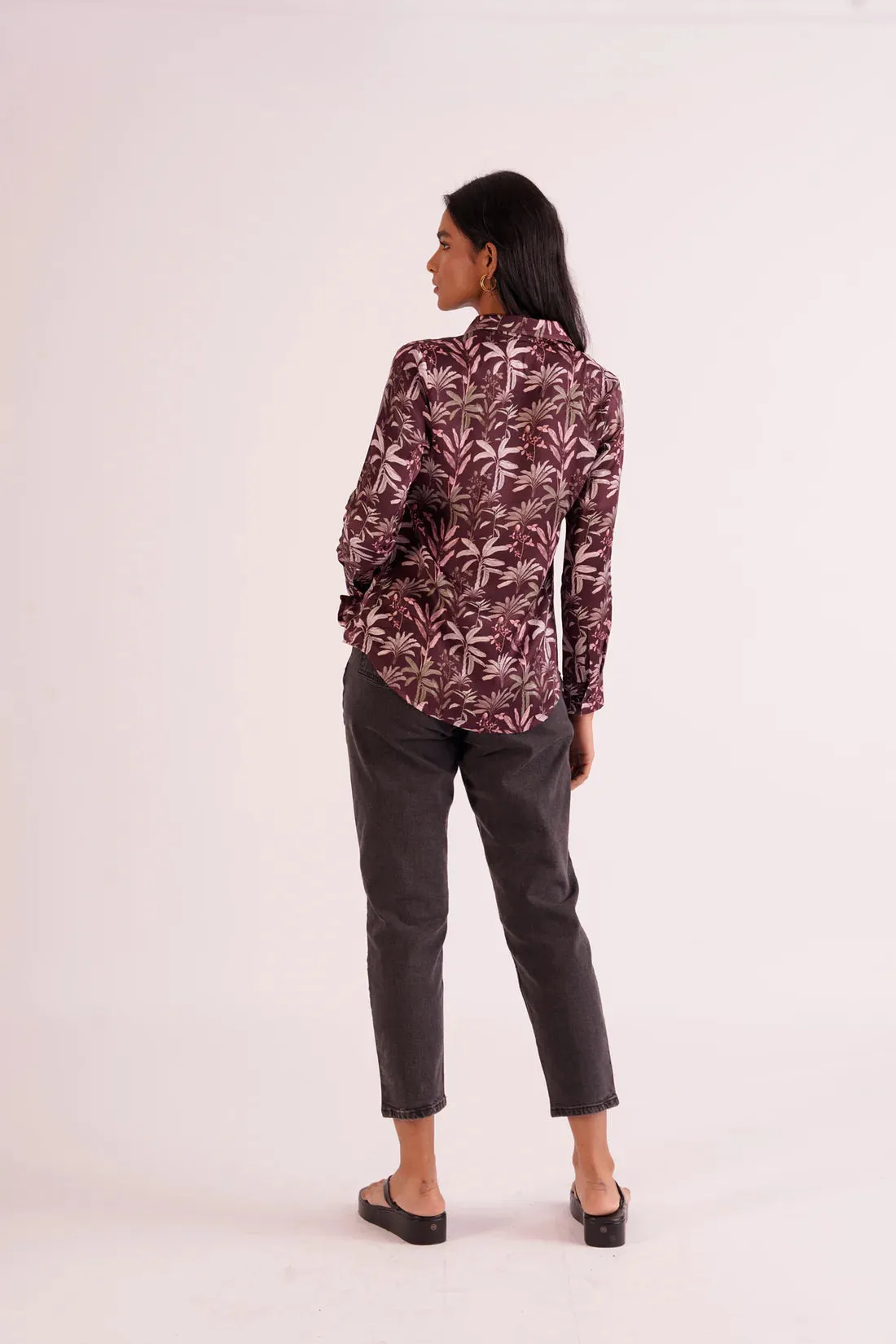 Palm Printed Purple Women's Office Shirt