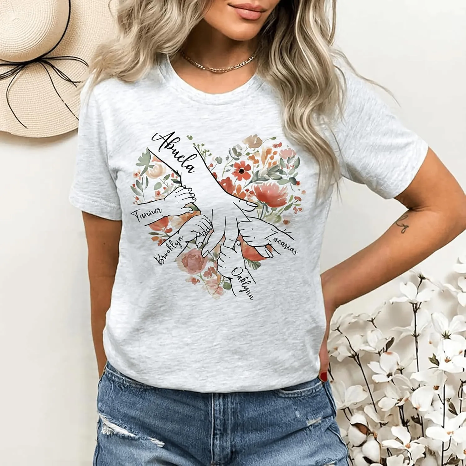 Personalized Grandma Shirt with Kid's Name, Custom Mom Shirt for Mother's Day, Women Gift Shirt for Nana Mimi Gigi Mama