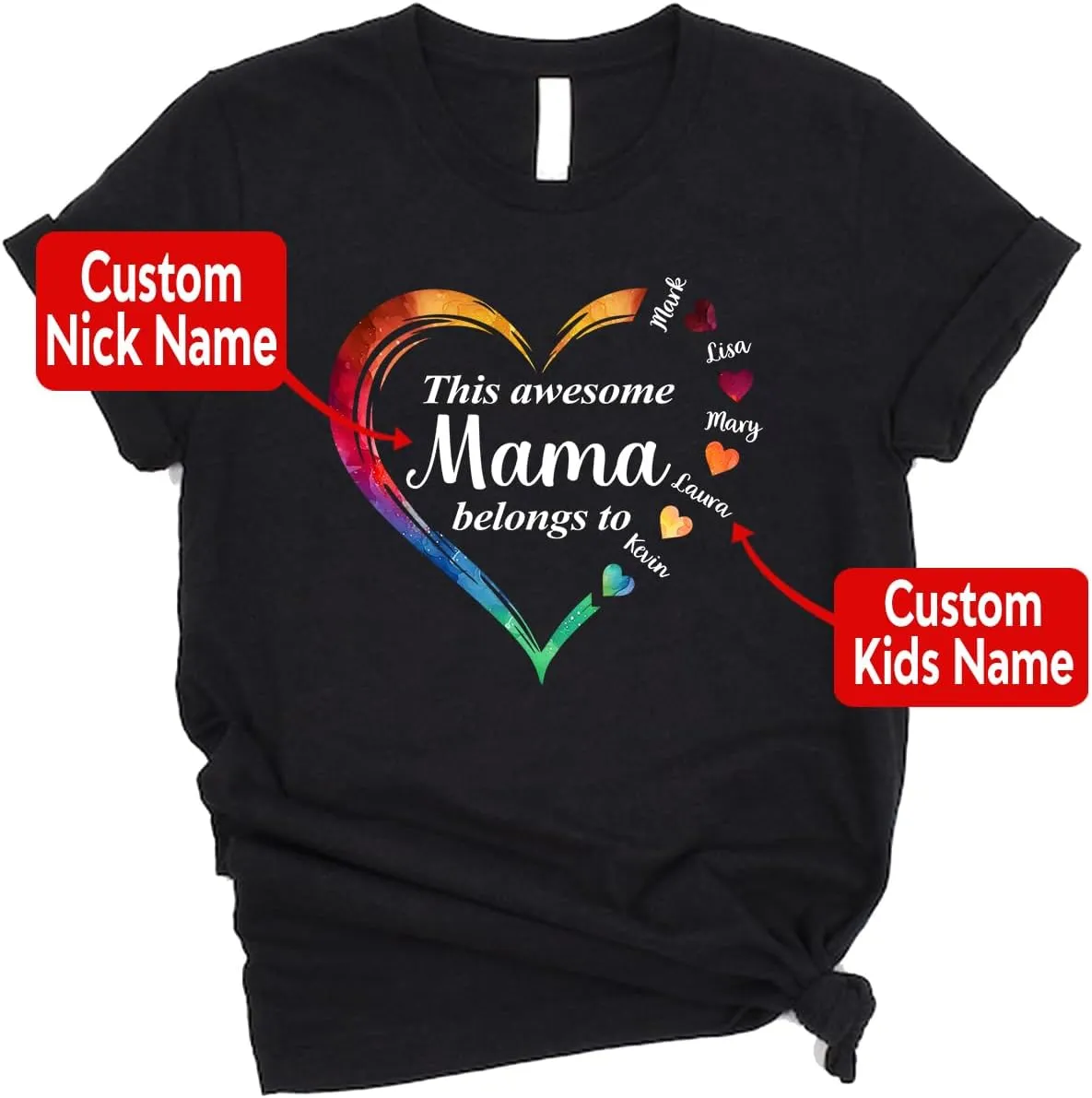 Personalized This Awesome Mom Belongs to Shirt, Heart Shirt for Mom with Kid Name, Shirt for Mama, Mom, Mommy