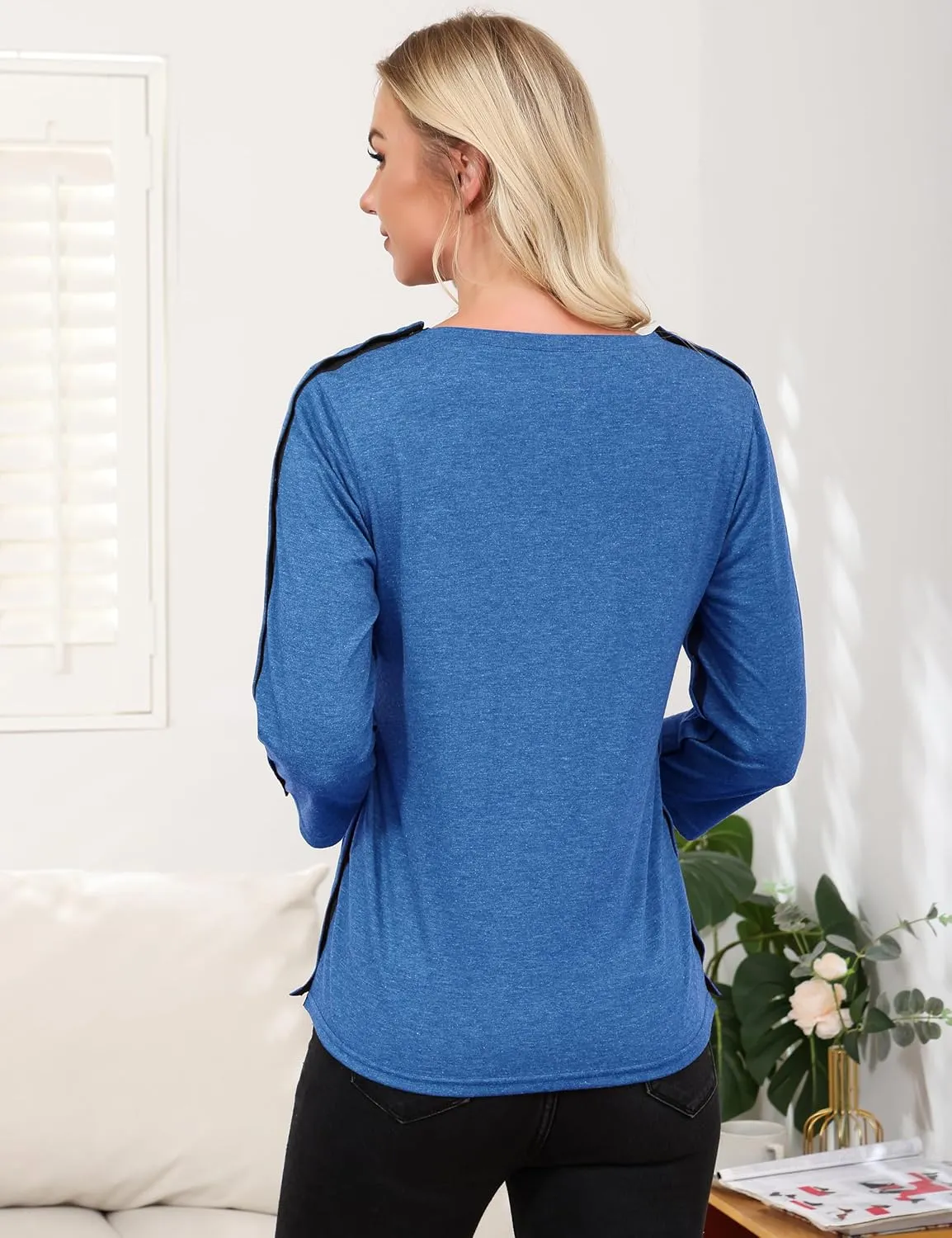 Post Shoulder Surgery Shirts for WomenTear Away 3/4 Sleeve Full Open Side Snap Dialysis Chemo Adaptive Clothing