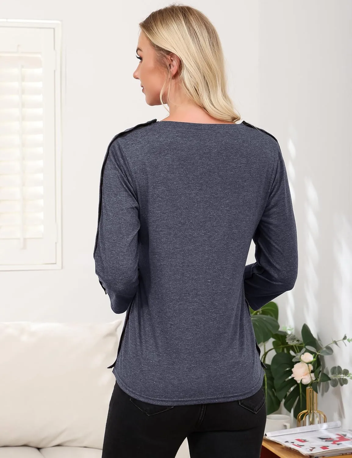 Post Shoulder Surgery Shirts for WomenTear Away 3/4 Sleeve Full Open Side Snap Dialysis Chemo Adaptive Clothing