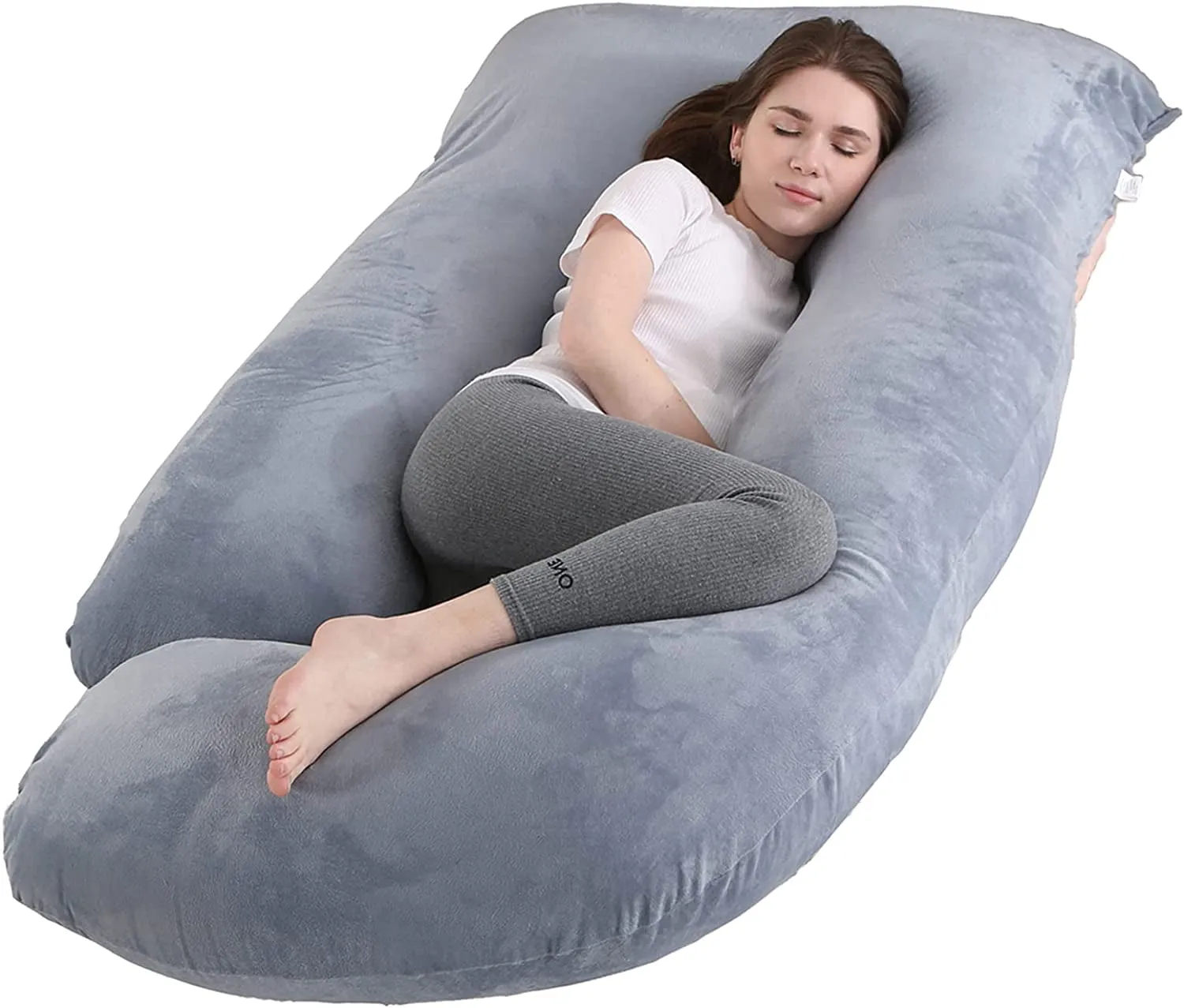 Pregnancy Pillow J Shaped Full Body Pillow with Velvet Cover Grey Maternity Pillow for Pregnant Women,57 Inch Full Body Pillows