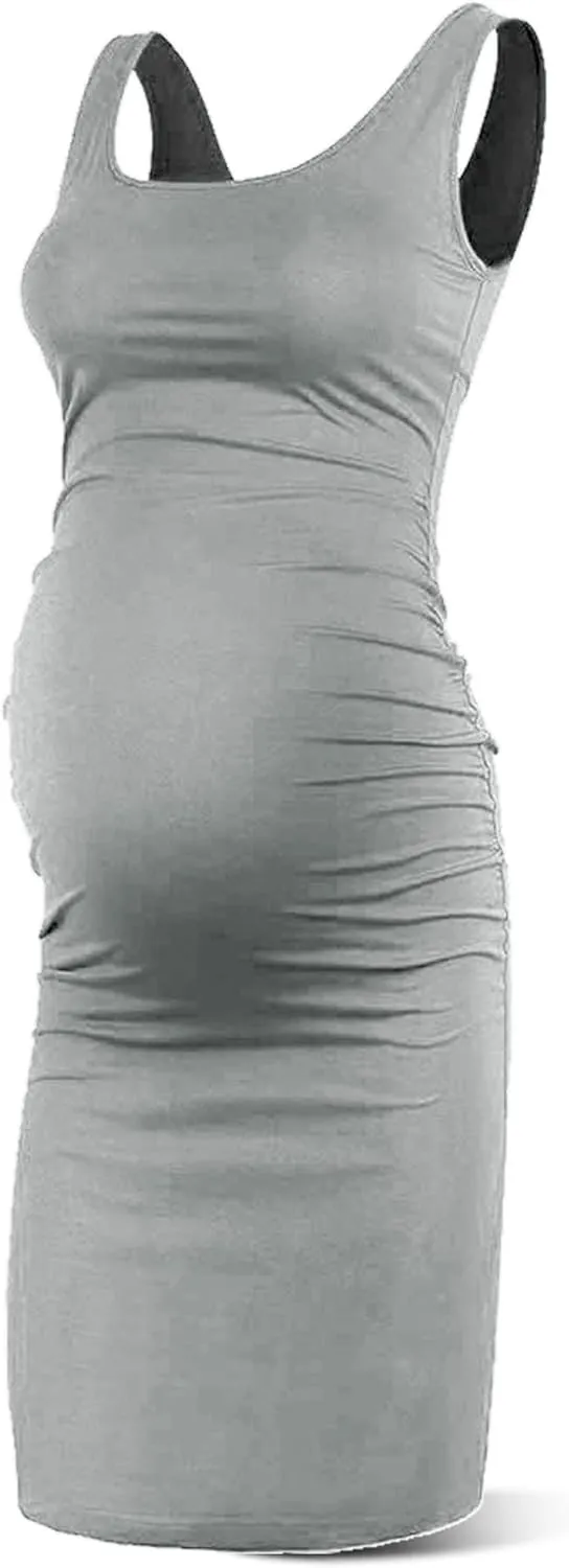 Rnxrbb S-2XL Women Summer Sleeveless Maternity Dress Pregnancy Tank Scoop Neck Mama Clothes Casual Bodycon Clothing