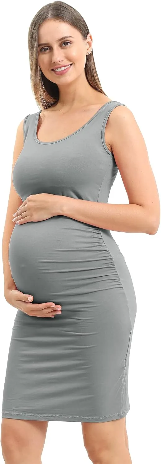 Rnxrbb S-2XL Women Summer Sleeveless Maternity Dress Pregnancy Tank Scoop Neck Mama Clothes Casual Bodycon Clothing