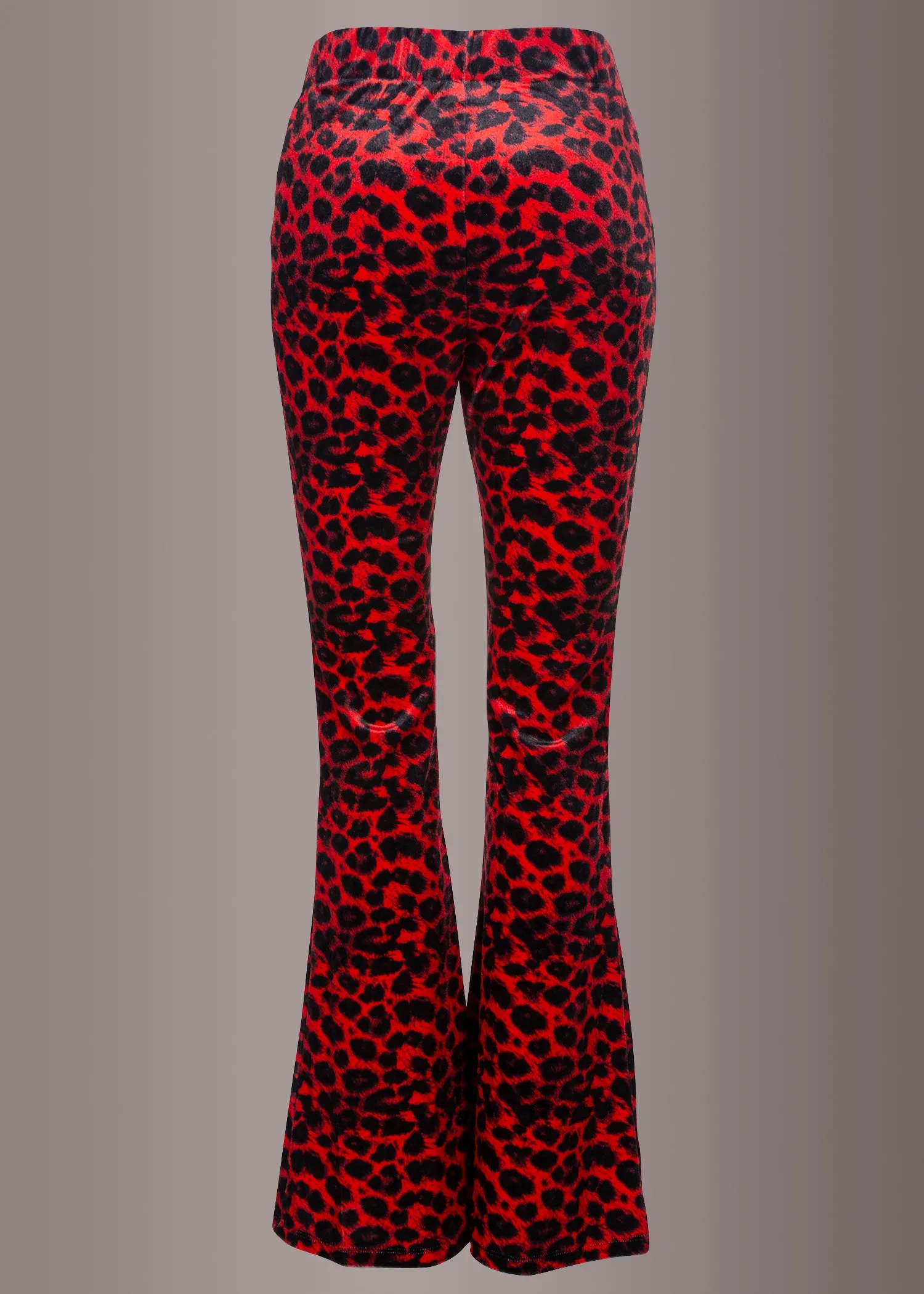 Rock Steady Red Leopard Animal Print Velvet Flare Pants Bell Bottoms