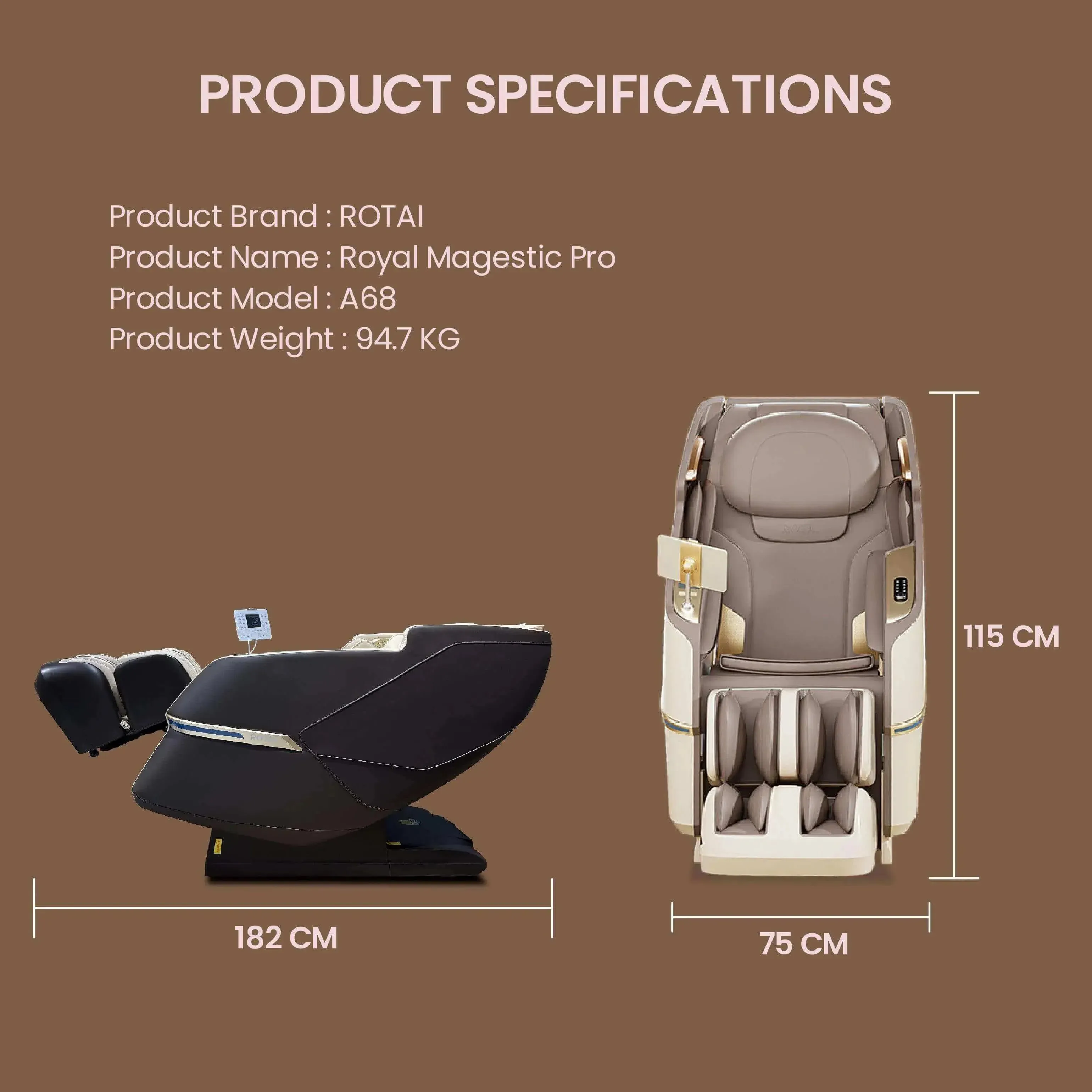 Royal Magestic Pro Massage Chair (Brown)