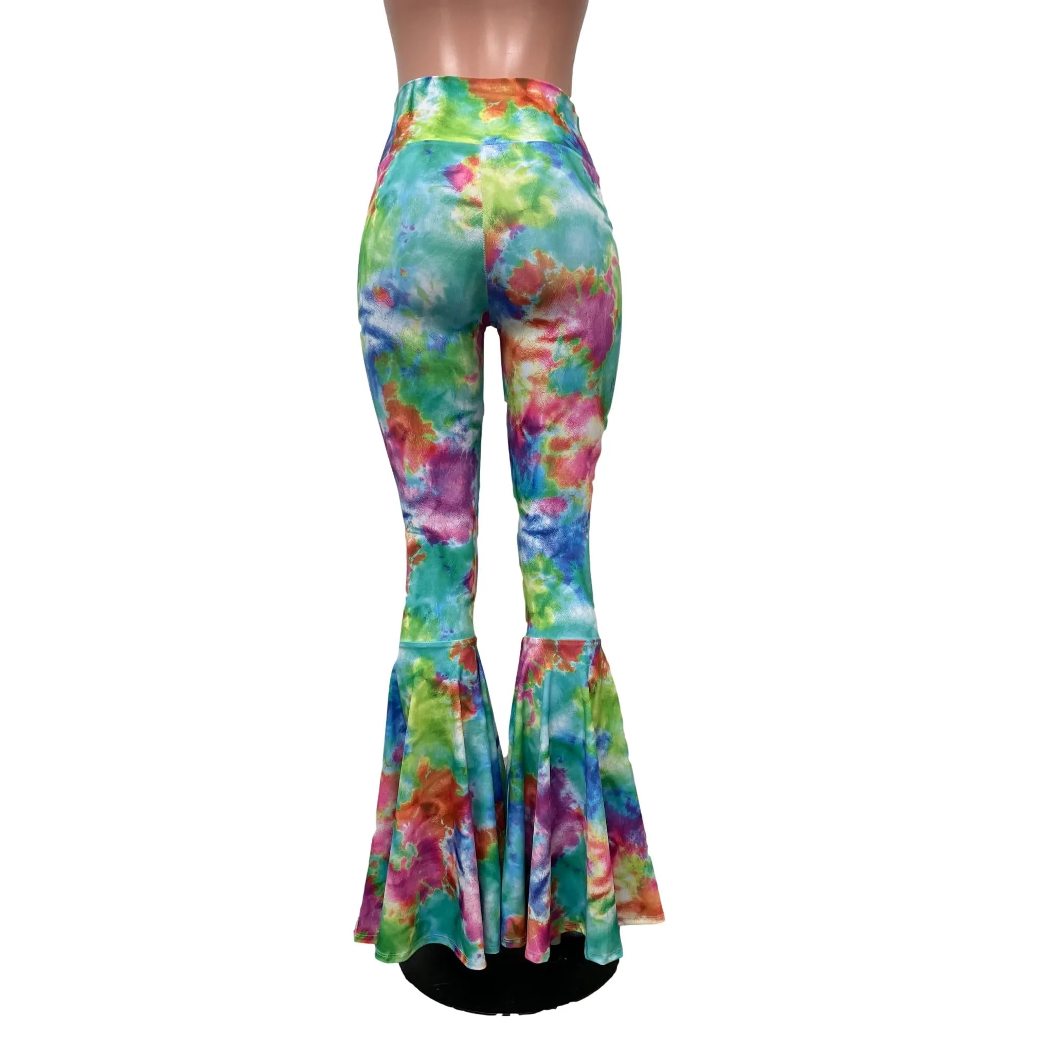 SALE - SMALL High Waist Bell Bottoms - Watercolor Rainbow