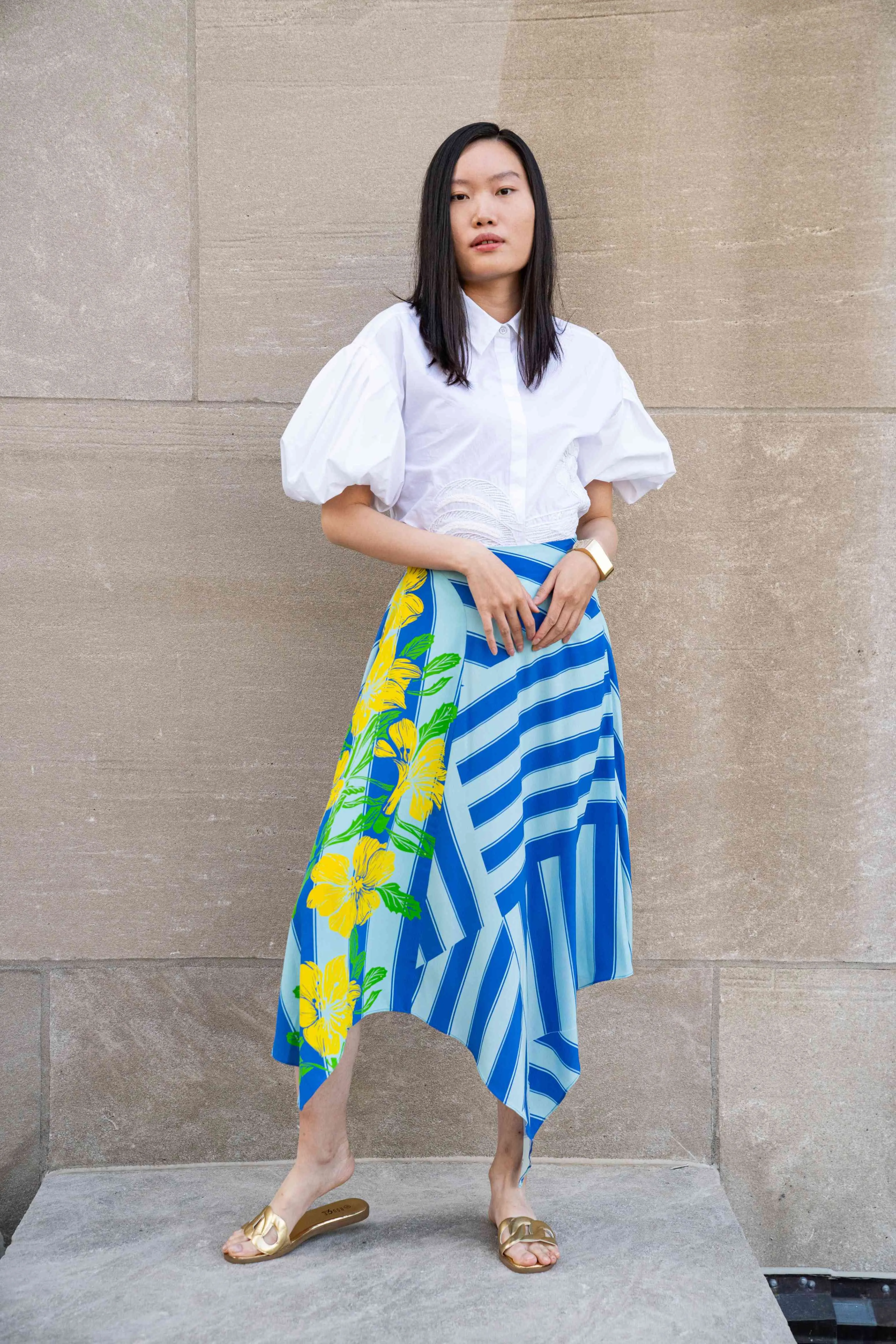 Silk Floral Printed Asymmetric Skirt