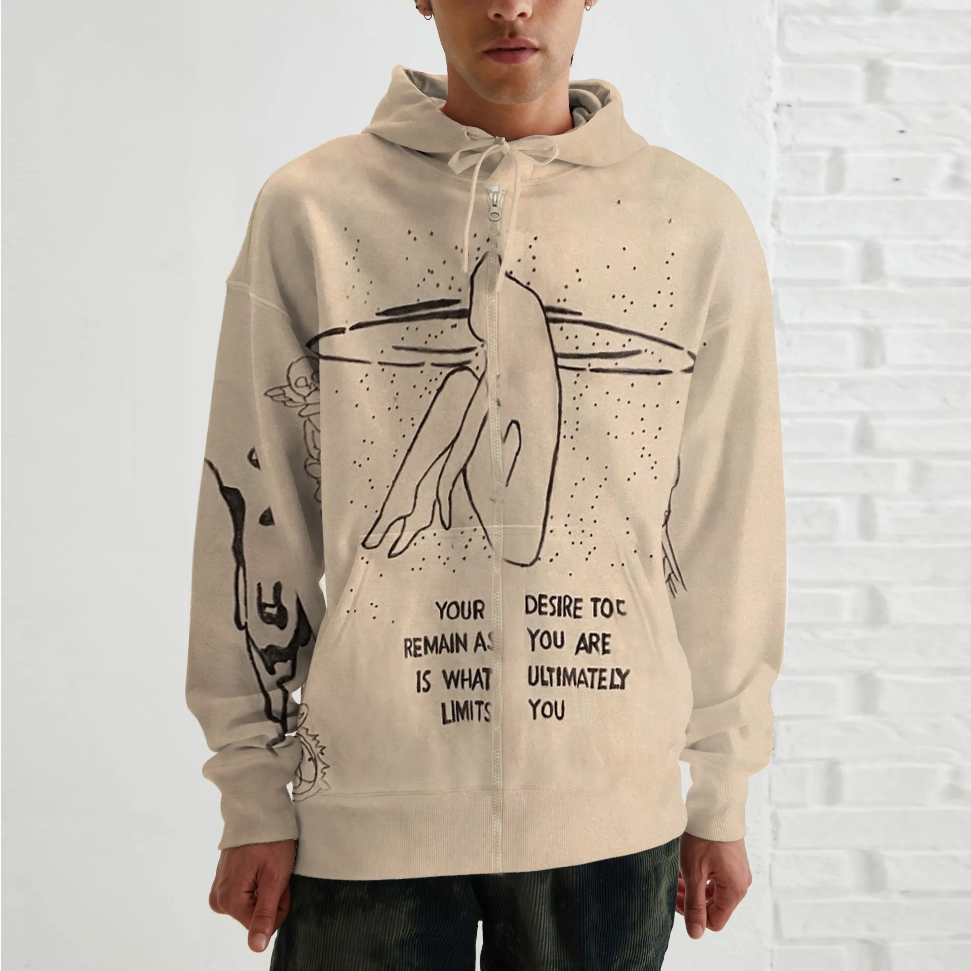 Sporty personality zipper print hoodie