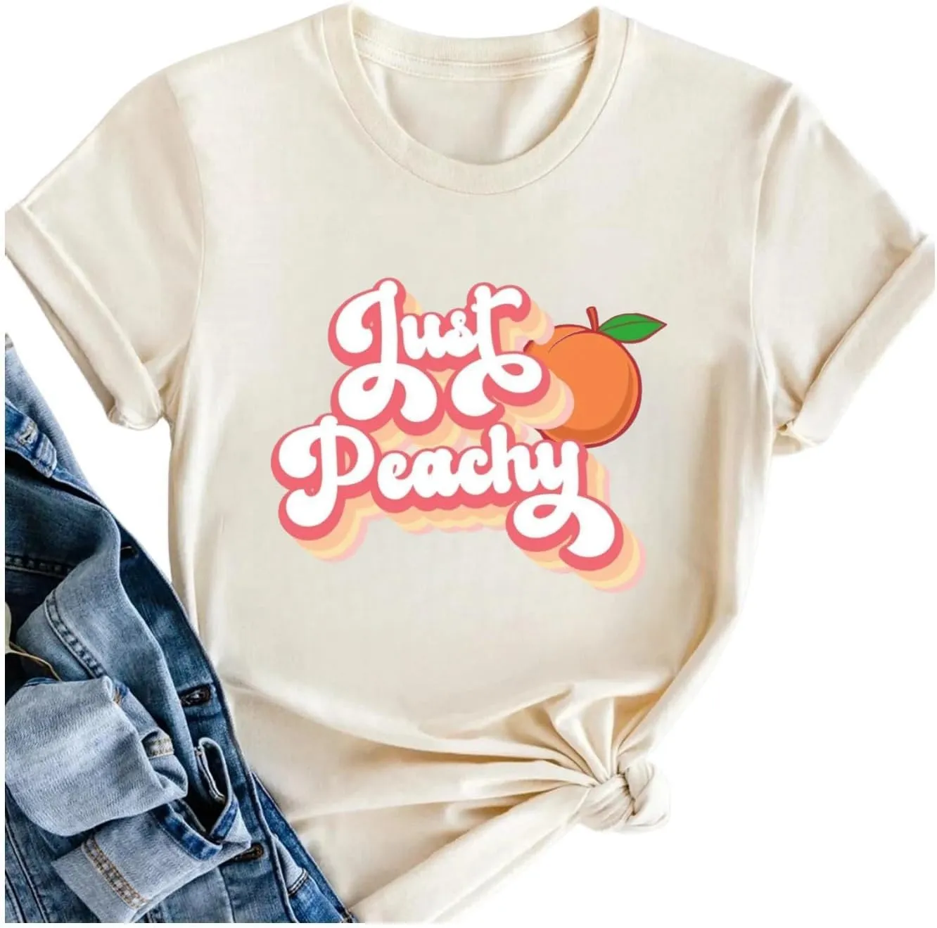 Strawberry Shirt Peach T-Shirt Vintage Boho Kawaii Fruit Graphic Tees Shirt Gift for Women Garden Clothing