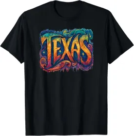 TEXAS Retro Vibes Text Design Bold Colors & Shining Stars T-Shirt