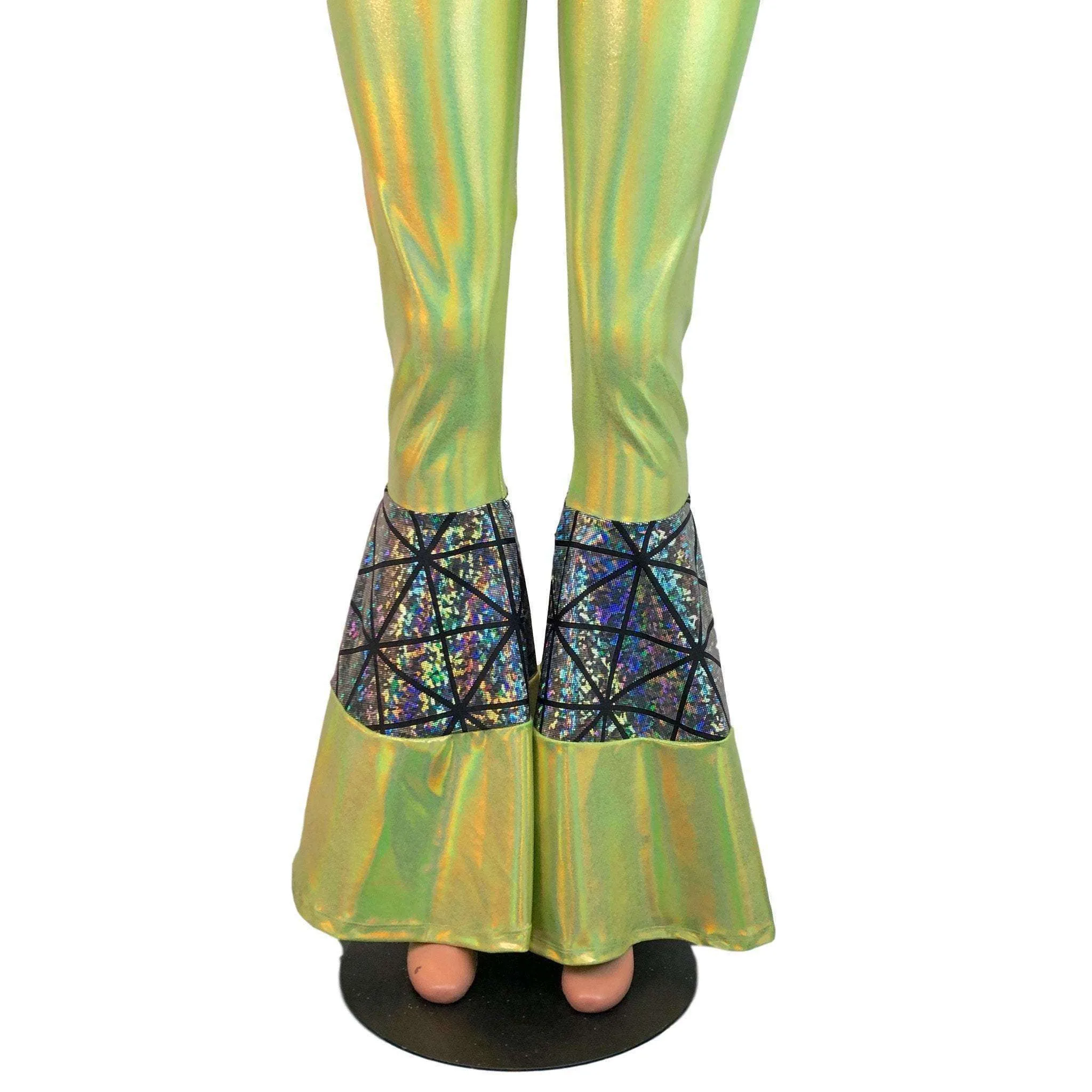 Tiered Bell Bottom Flares  - Lime Green/Silver Glass Pane
