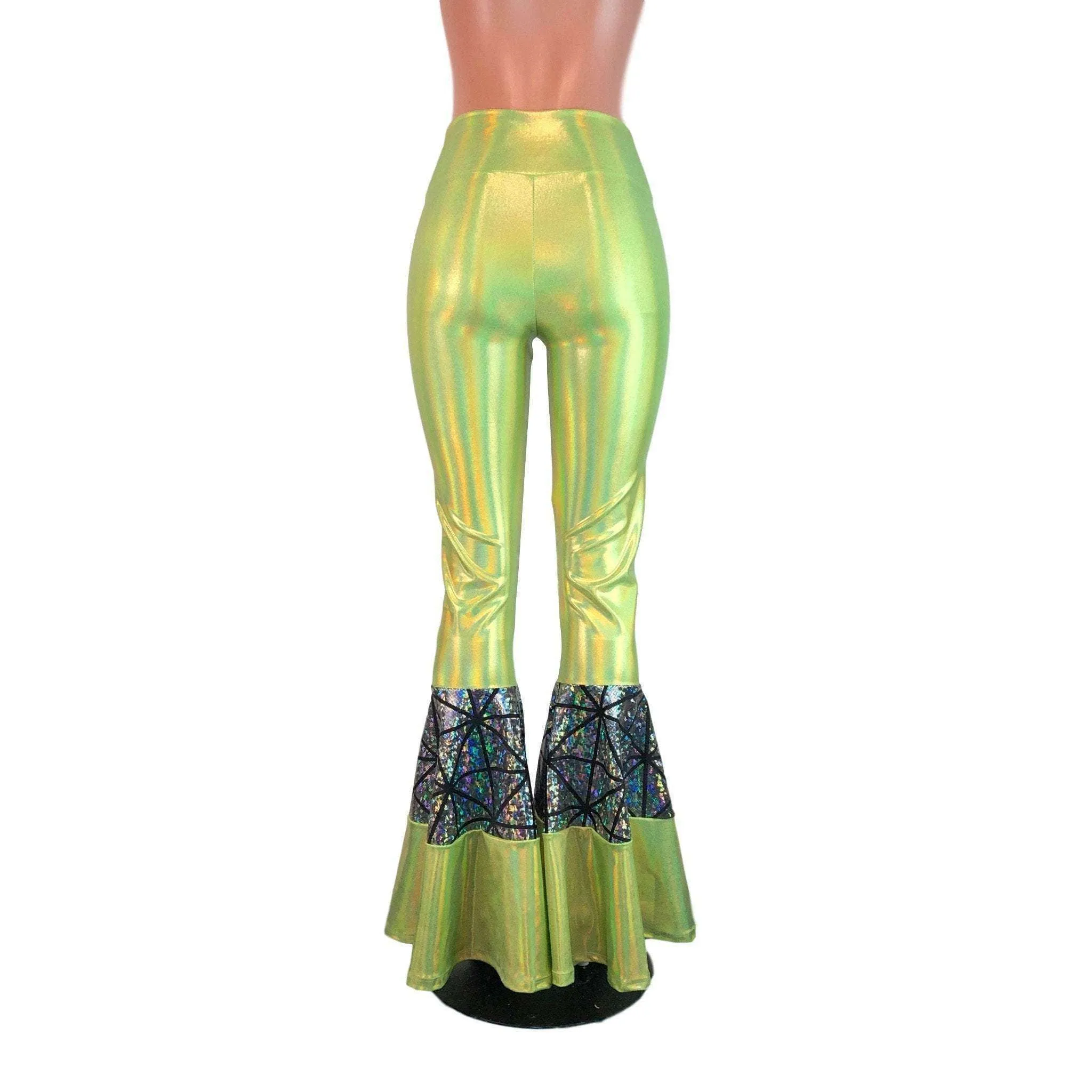 Tiered Bell Bottom Flares  - Lime Green/Silver Glass Pane
