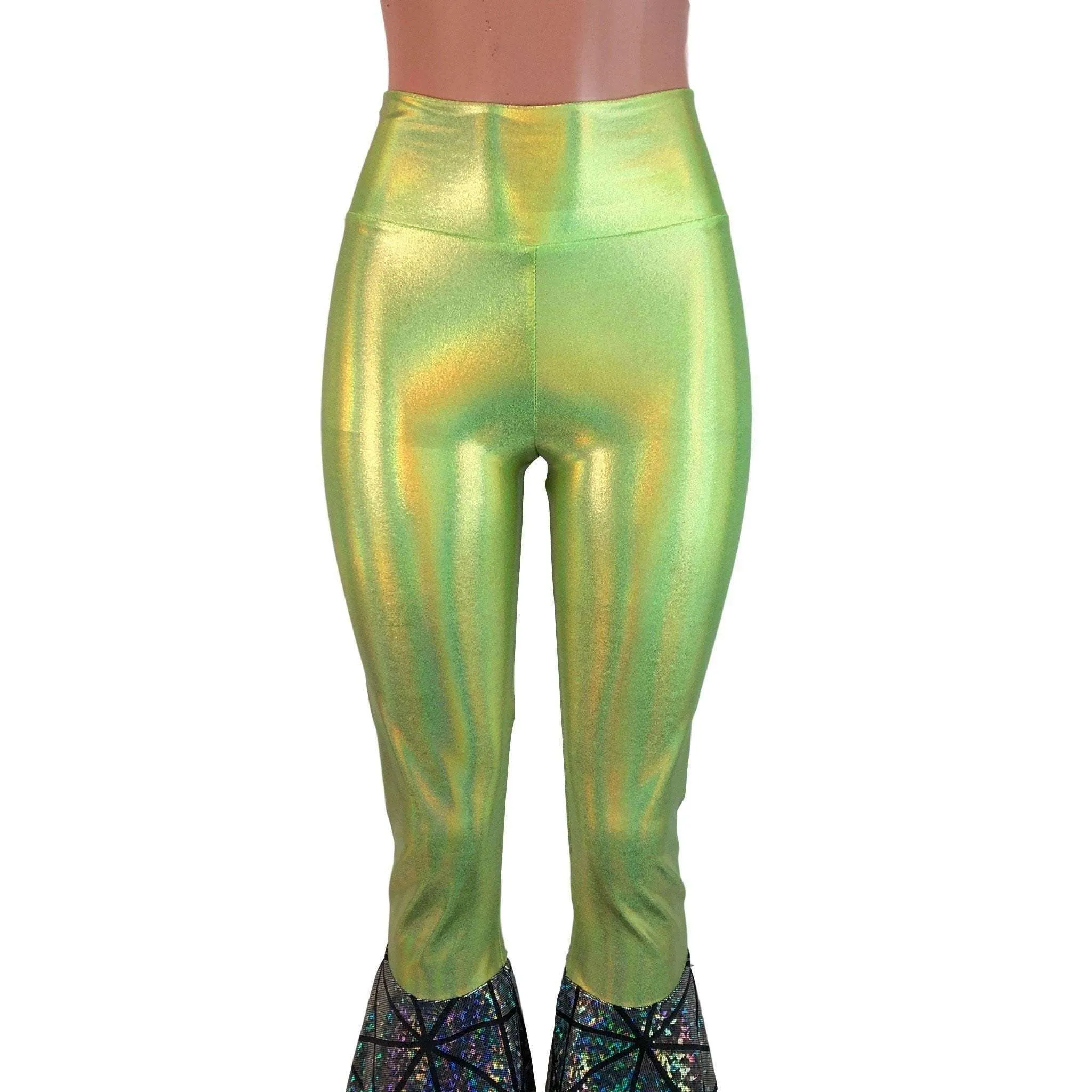 Tiered Bell Bottom Flares  - Lime Green/Silver Glass Pane
