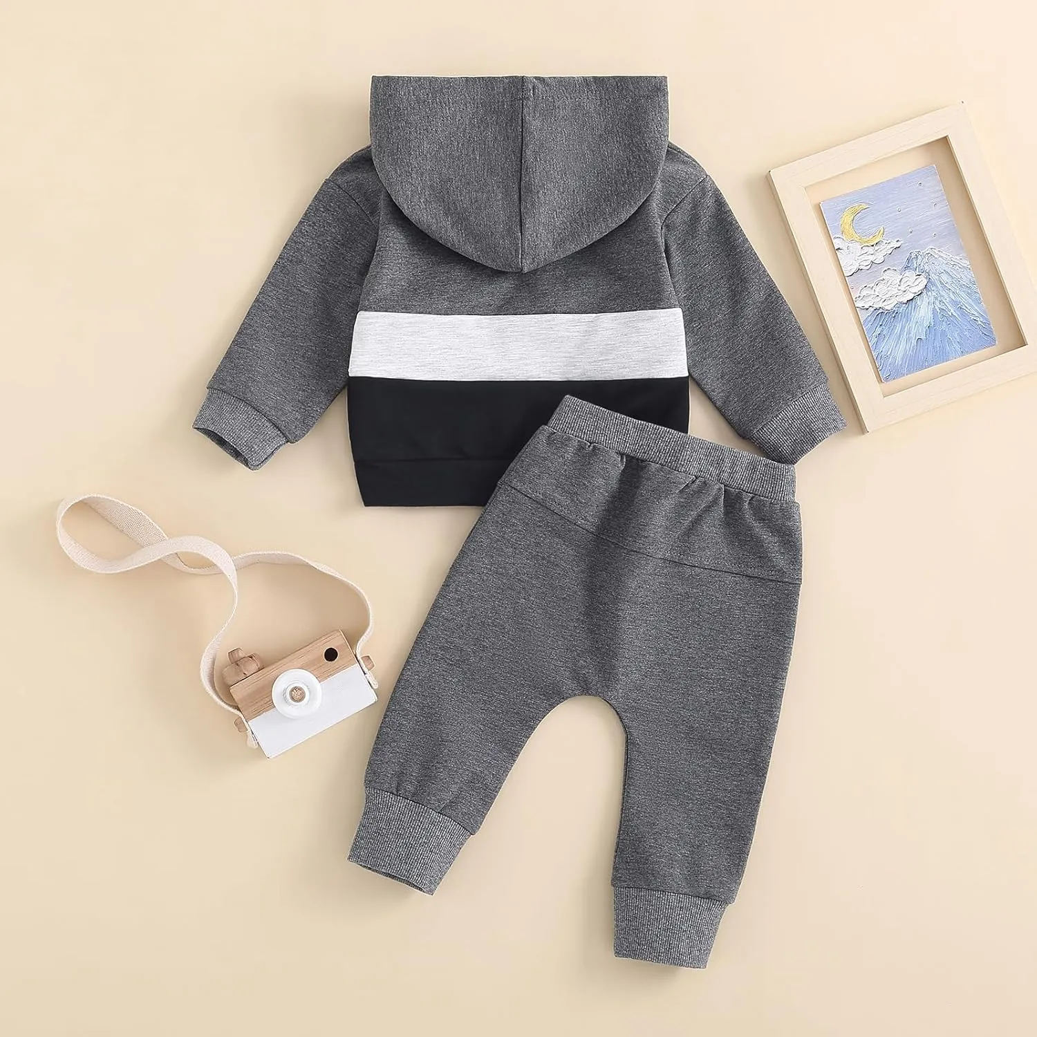 Toddler Baby Boy Clothes Color Block Hooded Sweatshirt Pullover Jogger Pants 2Pcs Fall Winter Sweatsuit Outfit