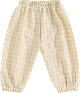 Toddler Baby Girl Boy Cotton Linen Pants Plaid Elastic Jogger Gingham Lantern Long Pants Summer Fall Harem Pants