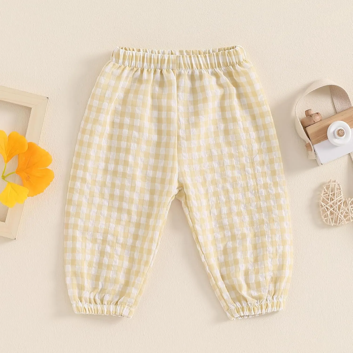 Toddler Baby Girl Boy Cotton Linen Pants Plaid Elastic Jogger Gingham Lantern Long Pants Summer Fall Harem Pants