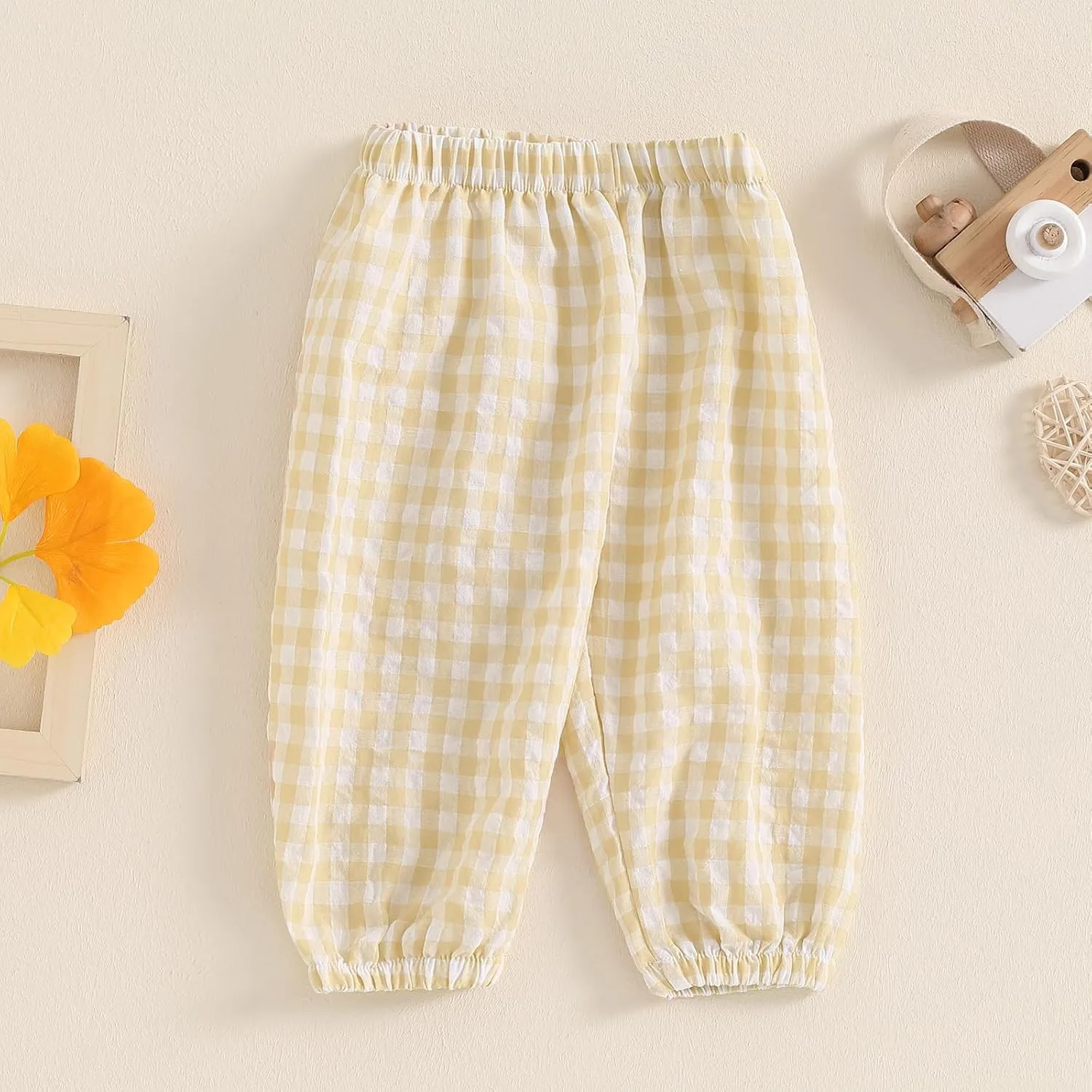 Toddler Baby Girl Boy Cotton Linen Pants Plaid Elastic Jogger Gingham Lantern Long Pants Summer Fall Harem Pants