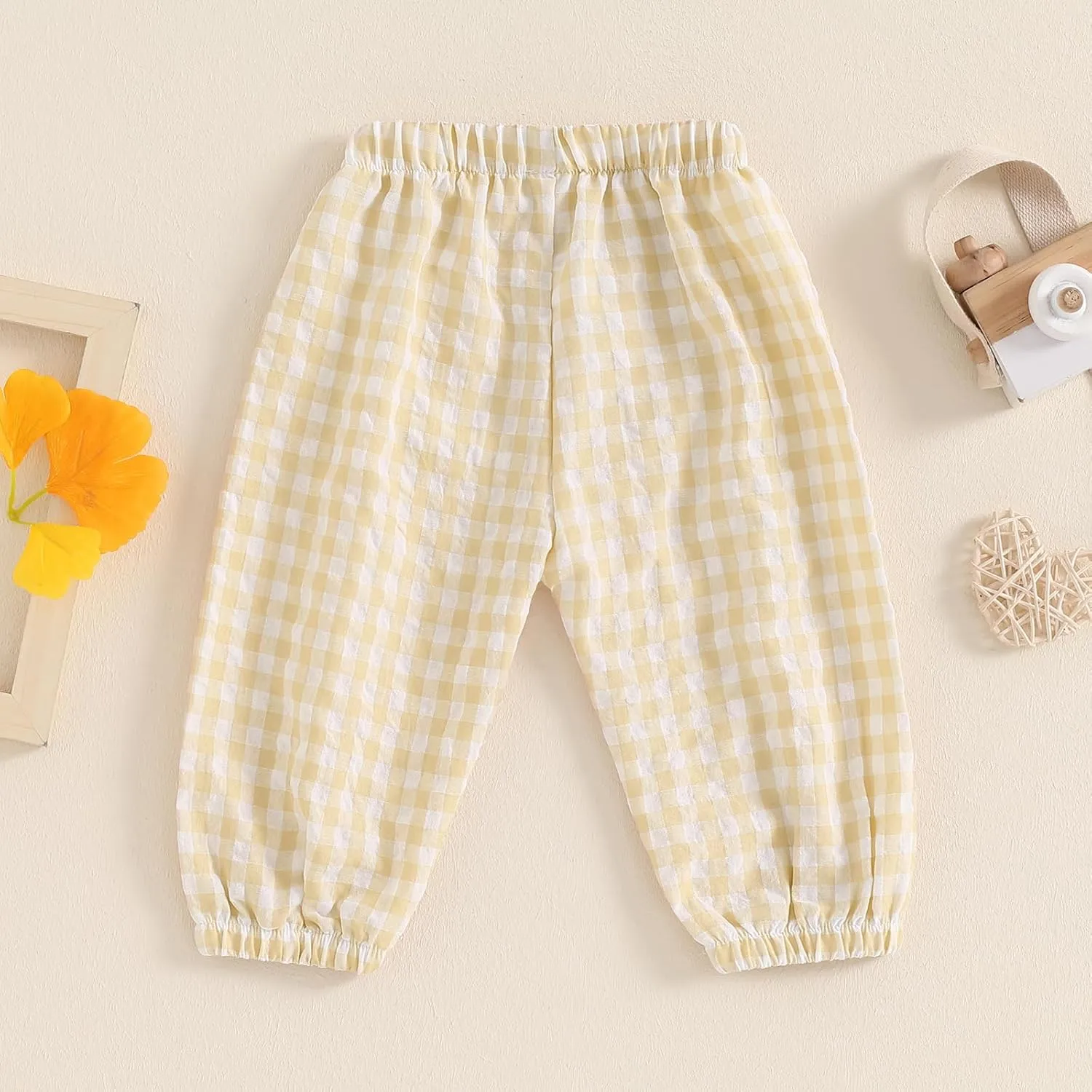Toddler Baby Girl Boy Cotton Linen Pants Plaid Elastic Jogger Gingham Lantern Long Pants Summer Fall Harem Pants