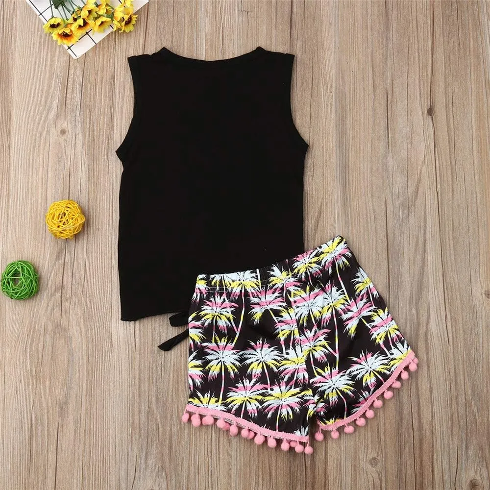 Toddler Baby Girl Boy Fringe Outfits Tank Top Tassel Shorts  Headband Summer Clothes Set