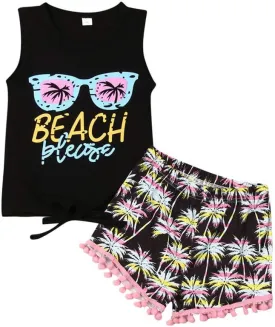 Toddler Baby Girl Boy Fringe Outfits Tank Top Tassel Shorts  Headband Summer Clothes Set